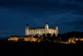 Illuminated gothic renaissance baroque medieval Bratislava castle Bratislavsky hrad fortress during blue hour