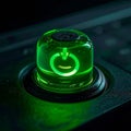 Illuminated Green Power Button on a Control Panel Royalty Free Stock Photo