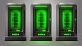 Illuminated green servers, a visualization of data processing and network connectivity in modern center Royalty Free Stock Photo
