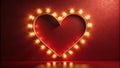 Illuminated heart shape frame on red wall background. Generative AI Royalty Free Stock Photo