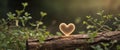 Illuminated heart shape on a wooden log with vegetation surrounding it Royalty Free Stock Photo
