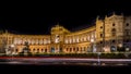 Illuminated Heldenplatz Heroes Sqaureat night with red yellow color light rail