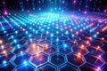 Illuminated hexagonal grid a futuristic network visualization of interconnected nodes and data streams. Generative AI Royalty Free Stock Photo