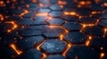 Illuminated hexagonal pattern with glowing edges creating a striking visual effect in a dark environment. Generative AI Royalty Free Stock Photo