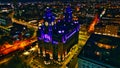 Illuminated historic building at night in urban skyline in Liverpool, UK Royalty Free Stock Photo