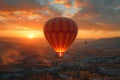 Illuminated Hot Air Balloon Over Cappadocia. AI Generated