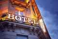 Illuminated hotel sign in Paris at night Royalty Free Stock Photo