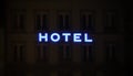 Illuminated hotel sign taken at night Royalty Free Stock Photo