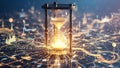 Digital Hourglass with Futuristic Network and Data Visualization Royalty Free Stock Photo