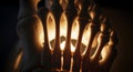 Illuminated human foot bones with glowing light between phalanges metatarsals skeletal Royalty Free Stock Photo