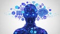 Illuminated human mind with digital technology symbols Royalty Free Stock Photo