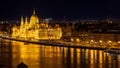 Illuminated Hungarian Parliament Building and Danube river. Budapest, Hungary Royalty Free Stock Photo