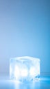 Illuminated Ice Cube on Blue Background Royalty Free Stock Photo