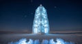 Illuminated Ice Structure Reflected in Water Under Starry Night Sky Royalty Free Stock Photo