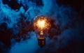 Illuminated Idea: A light bulb glows with creative energy surrounded by a cloud of vibrant smoke Royalty Free Stock Photo
