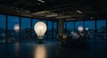 Illuminated Ideas in Modern Office Giant lightbulb symbolizes innovation collaboration and bright future in a modern Royalty Free Stock Photo