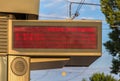 Illuminated indicator board of waiting time of trams