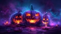 Illuminated Jack OLanterns On A Spooky Halloween Night Royalty Free Stock Photo