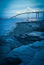 Illuminated jamestown bridge to newport Royalty Free Stock Photo