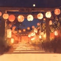 Illuminated Japanese Pathway - Cultural Atmosphere Royalty Free Stock Photo