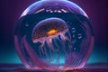 illuminated jellyfish in a aquarium magic ball, illustration Generative AI Royalty Free Stock Photo