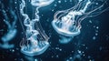 Illuminated jellyfish swimming in deep blue sea Royalty Free Stock Photo