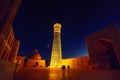 illuminated Kalyan minaret at night in Bukhara