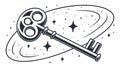 Illuminated Key to Innovation: Cosmic Discovery and Solution, vector design Generative AI Royalty Free Stock Photo
