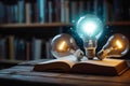 Illuminated knowledge Light bulbs and books symbolize reading and innovation Royalty Free Stock Photo