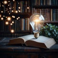 Illuminated knowledge Light bulbs and books symbolize reading and innovation Royalty Free Stock Photo