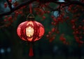 Illuminated lantern hanging outdoors, winter night, glowing Christmas decoration generated by AI Royalty Free Stock Photo