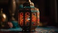 Illuminated lanterns adorn homes during Ramadan celebration generated by AI