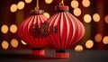 Illuminated lanterns hanging, glowing symbol of Chinese culture generated by AI