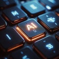 Illuminated Laptop Keyboard with AI Button Futuristic Depictions of Artificial Intelligence Integration in Technology