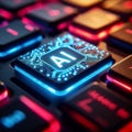 Illuminated Laptop Keyboard with AI Button Futuristic Depictions of Artificial Intelligence Integration in Technology