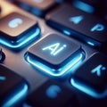 Illuminated Laptop Keyboard with AI Button Futuristic Depictions of Artificial Intelligence Integration in Technology