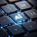 Illuminated Laptop Keyboard with AI Button Futuristic Depictions of Artificial Intelligence Integration in Technology