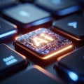 Illuminated Laptop Keyboard with AI Button Futuristic Depictions of Artificial Intelligence Integration in Technology