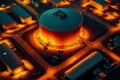 Illuminated large fuel tanks at Petrochemical industry factory