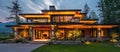 Illuminated Large House With Many Windows Royalty Free Stock Photo