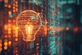 Illuminated Light Bulb Against a Data Stream Background Royalty Free Stock Photo