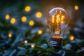 Illuminated Light Bulb in Nature at Twilight with Bokeh Background Concept of Eco Friendly Energy and Innovation Royalty Free Stock Photo
