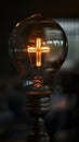 Illuminated lightbulb with a cross filament Royalty Free Stock Photo