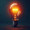 Illuminated lightbulb; gears meshing, intricate design, filament, intricate