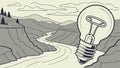 Illuminated Lightbulb Over a Winding Road, Guiding a Creative Journey, vector design Generative AI Royalty Free Stock Photo