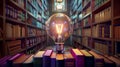 The Lightbulb on Books.AI generated image Royalty Free Stock Photo