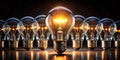 Illuminated Lightbulb Row A Minimalist Composition Study in Warm Lighting Effects Explored Through Generative Image Royalty Free Stock Photo