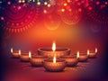 Illuminated Lit Lamps for Diwali Celebration. Royalty Free Stock Photo