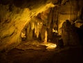 Illuminated lit lights stalagmites stalactites limestone show cave cavern Grutas da Moeda in Batalha Leiria Portugal Royalty Free Stock Photo