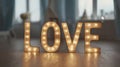 The Illuminated Love Sign Creating a Romantic Ambiance in Decor AI generated image Royalty Free Stock Photo